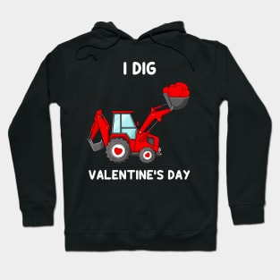 Kids I Dig Valentines Day Hearts Tractor Funny Toddler Boys Hoodie